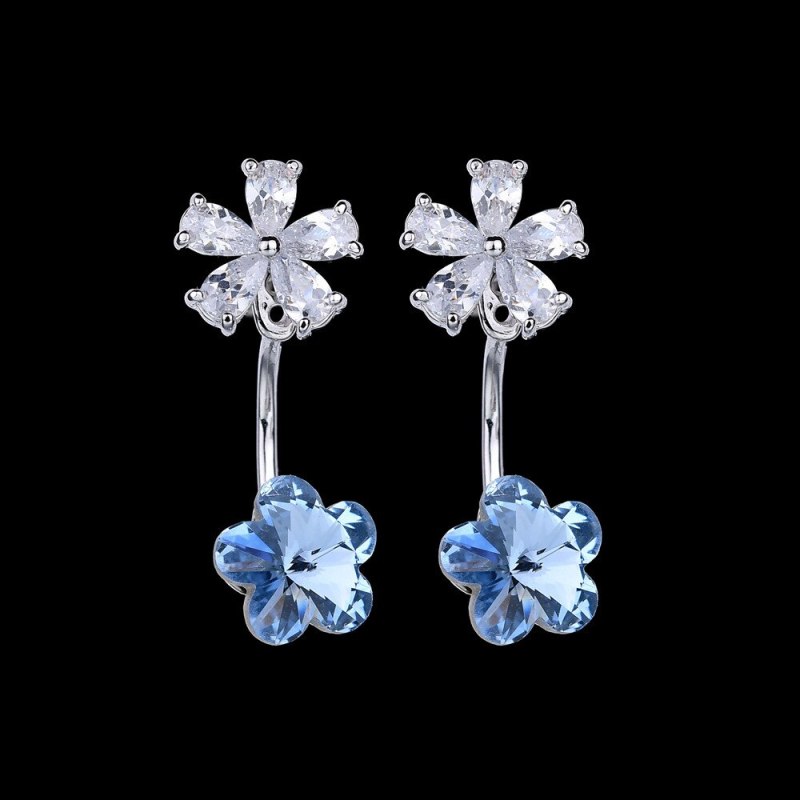 925 Sterling Silver Needle Plum Crystal Zircon Earrings Back-Hanging Ear Stud Korean Fashion Jewelry Wholesale Qxwe717