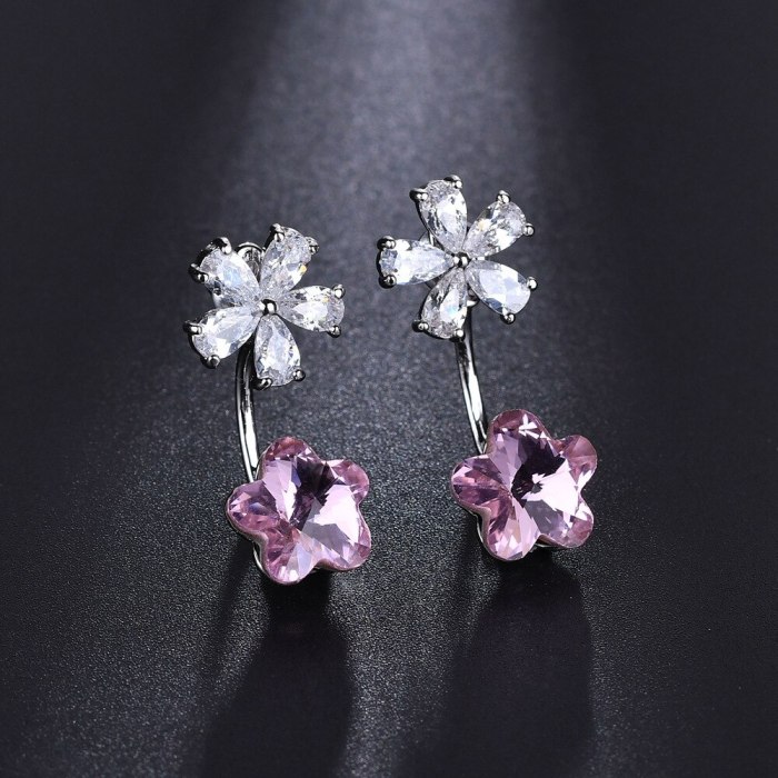 925 Sterling Silver Needle Plum Crystal Zircon Earrings Back-Hanging Ear Stud Korean Fashion Jewelry Wholesale Qxwe717