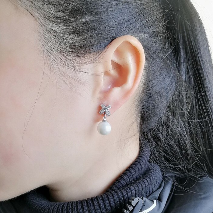 Korean-Style Beaded Earrings AAA Zircon Inlaid Stud Earrings Fashion Simple All-match Earrings Jewelry Qxwe223