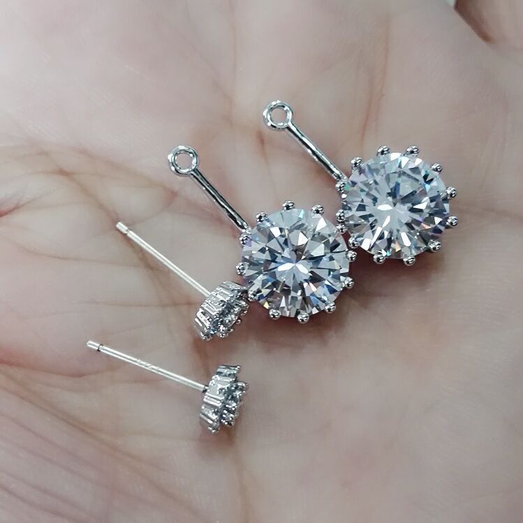 S925 Sterling Silver Zircon Stud Earrings Female Cool Double Wear All-match Back-Hanging Earrings Qxwe846