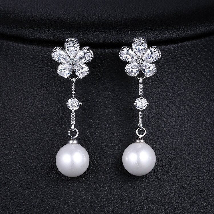 Pearl Zircon Earrings S925 Sterling Silver Pin Long Simple Women's Stud Earrings Qxwe972