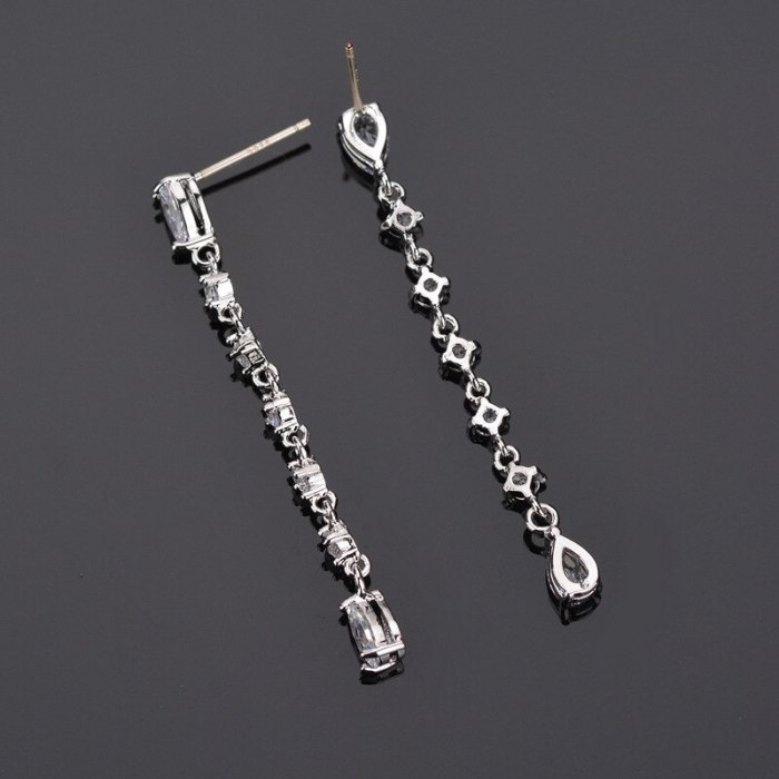 Creative Korean-Style Tassel Earrings 925 Sterling Silver Needle Ear Stud Copper Inlaid AAA Zircon Ear Stud Qxwe808
