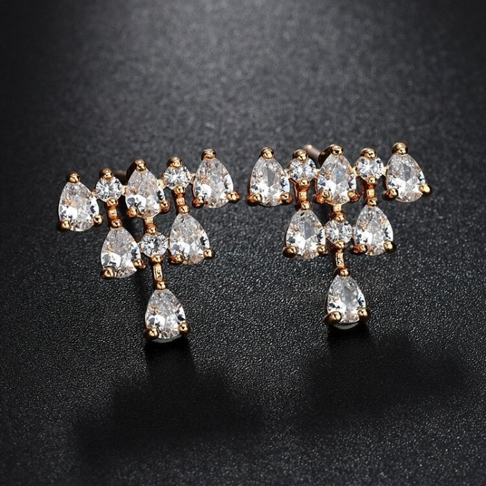 New Style Copper Inlaid Drop Zircon Earrings Korean Fashion Creative All-match Stud Earrings Jewelry Qxwe1168
