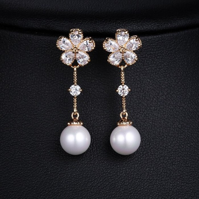 Pearl Zircon Earrings S925 Sterling Silver Pin Long Simple Women's Stud Earrings Qxwe972