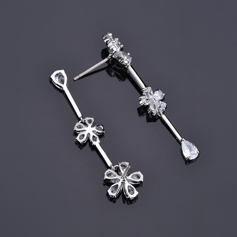 Flower Tassel Long Earrings Fashion AAA Zircon Copper Inlaid Stud Earrings 925 Sterling Silver Ear Pin Qxwe1114