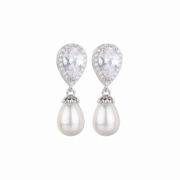 AAA Zircon Earrings Korean-Style Drop Pearl Stud Earrings Female Earrings Jewelry Qxwe1250