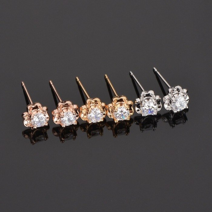 Four-Leaf Small Petals Small Stud Earrings AAA Zircon Inlaid Earrings Simple and Versatile Jewelry Qxwe626