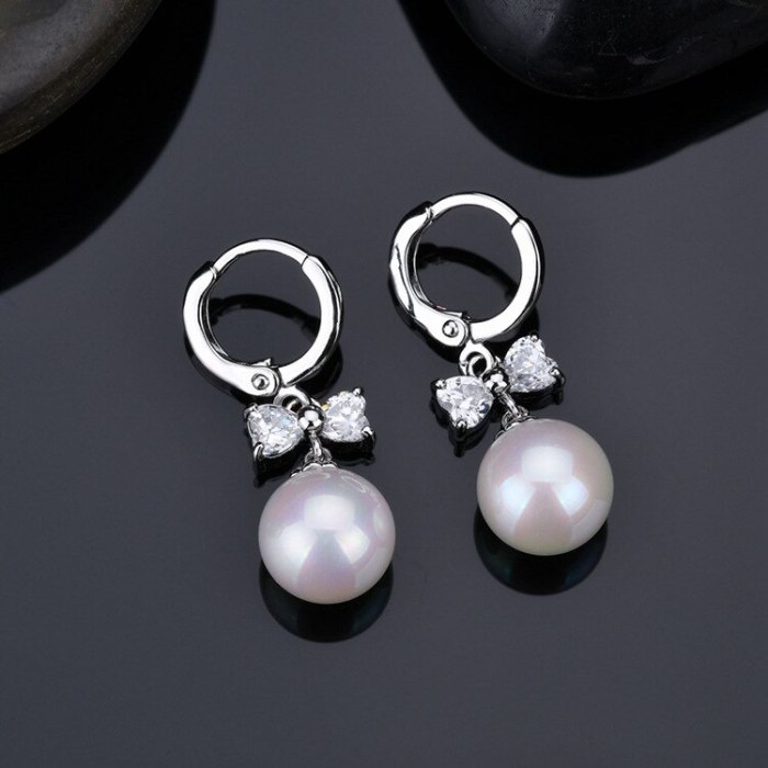 Pearl Earrings Korean Style Bow AAA Zircon Earrings Tassel Long Pearl Ear Pendant Qxwe750bz