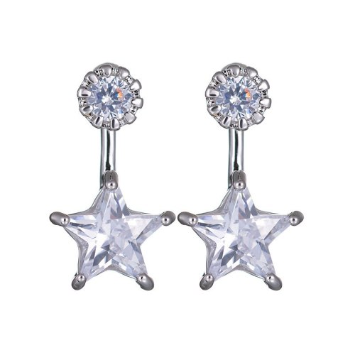 Korean S925 Sterling Silver Needle Stud Earrings Zircon Five-Pointed Stars Popular Double Wear Hanging Jewelry Qxwe1039