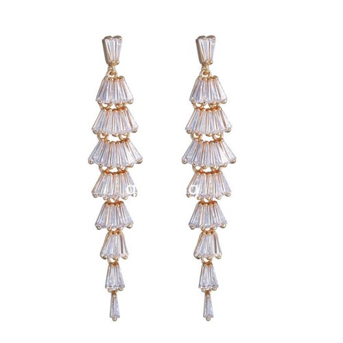 Long Tassel AAA Zircon Inlaid Earrings Korean-Style Luxury Dinner Fashion Ear Stud Earrings Qxwe824