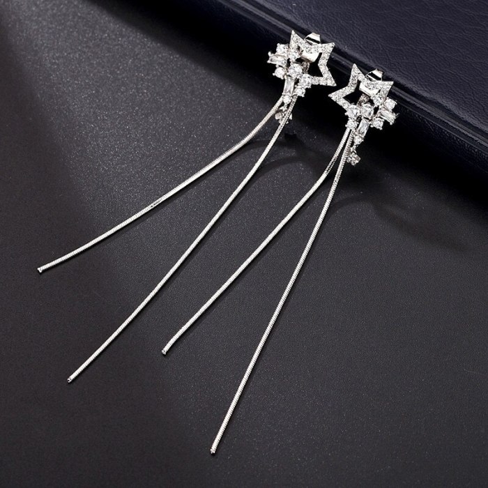 925 Silver Pin Tassel Earrings Stud Earrings Korean Elegant Girl's Heart Ear Stud AAA Zircon Long Ear Pendant Qxwe0580