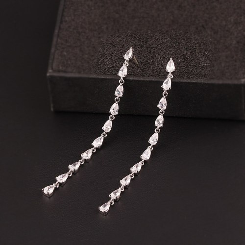 Korean Style AAA Drop-Shaped Zircon Earrings 925 Sterling Silver Needle Ear Stud Tassel Jewelry Earrings Qxwe987