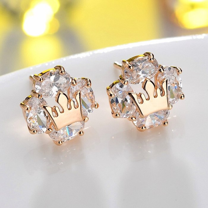 Retro Simple Bow Stud Earrings Girl Zircon Gold Plated New Fashion Japanese and Korean Simple Earrings  Qxwe1111