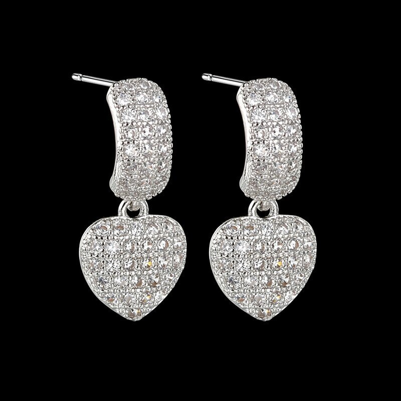 Fashion Earrings New Sweet Elegant Simple Micro Pave Zircon Heart Earrings Jewelry Qxwe1522