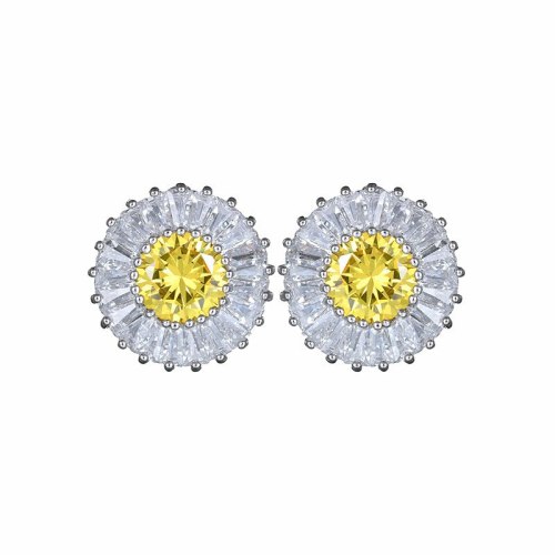 Copper Inlaid Zircon Daisy Stud Earrings Korean Fashion Simulation Jewelry Platinum-Plated All-match Earrings Wholesale Qxwe738