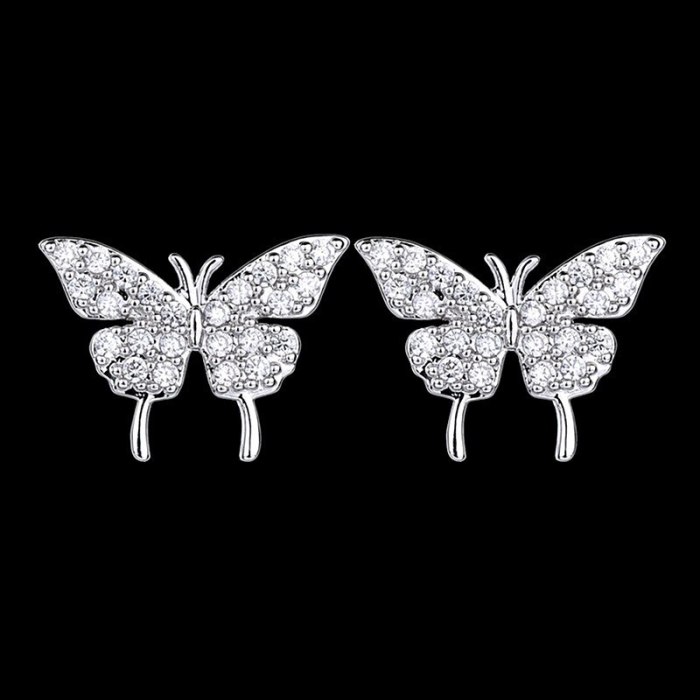 Korean Fashion Cartoon Stud Earrings Micro Pave AAA Zirconium Earrings Bright Simple Jewelry Butterfly Stud Earrings Qxwe894