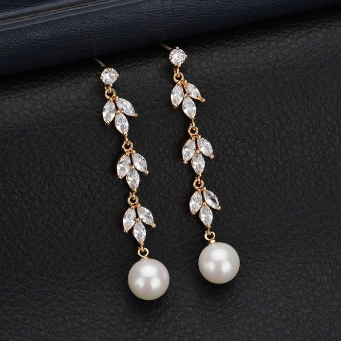925 Sterling Silver Needle Pearl Stud Earrings Leaves X-Long Ear Stud Korean Style Cool Earrings Qxwe1018