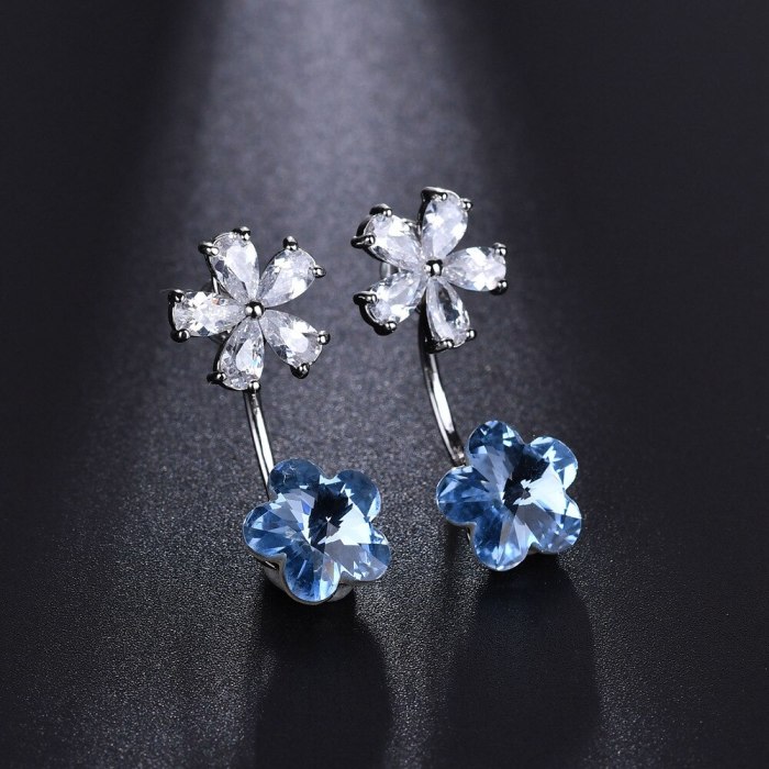 925 Sterling Silver Needle Plum Crystal Zircon Earrings Back-Hanging Ear Stud Korean Fashion Jewelry Wholesale Qxwe717