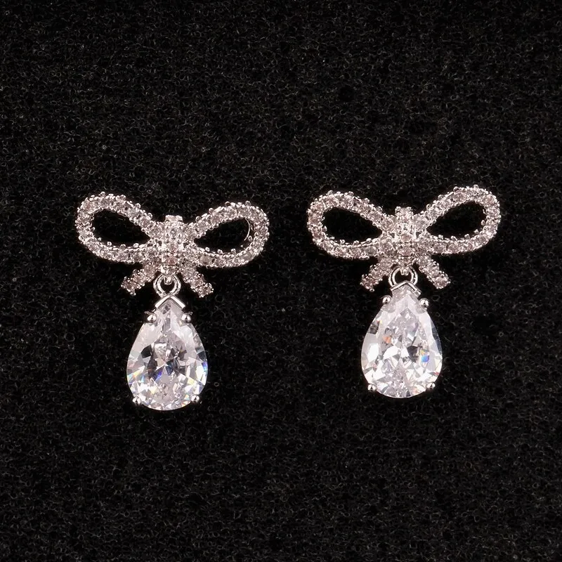 Exquisite Water Drop AAA Zirconium Stone Inlaid Stud Earrings 925 Sterling Silver Earrings Jewelry Qxwe856
