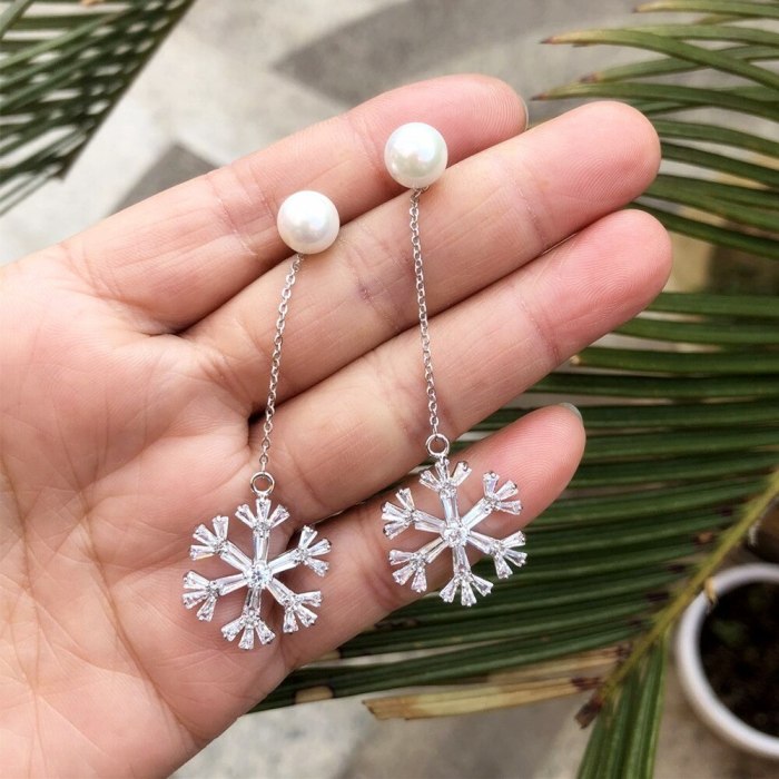 Big Snowflake Beaded Earrings Fashion Jewelry AAA Zircon Inlaid Ear Stud Plated Platinum Qxwe1091