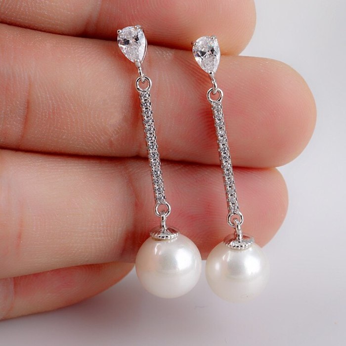 Korean-Style Trendy Pearl S925 Sterling Silver Needle Earrings Long Elegant High-End Fashion Ear Stud Pearl Ear Pendant Qxwe720