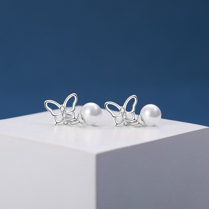 S925 Silver Simple Butterfly Cherish Stud Earrings Korean Popular Earrings  Silver Jewelry Mle2186
