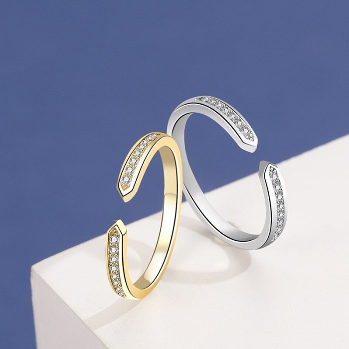 S925 Sterling Silver Simple Design Zircon Open Ring Female Japanese and Korean Popular Hand Jewelry Mlk877