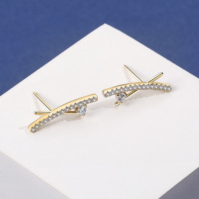 S925 Silver Creative Simple Geometric Zircon Earrings Female Korean Popular Stud Earrings Jewelry Mle2104