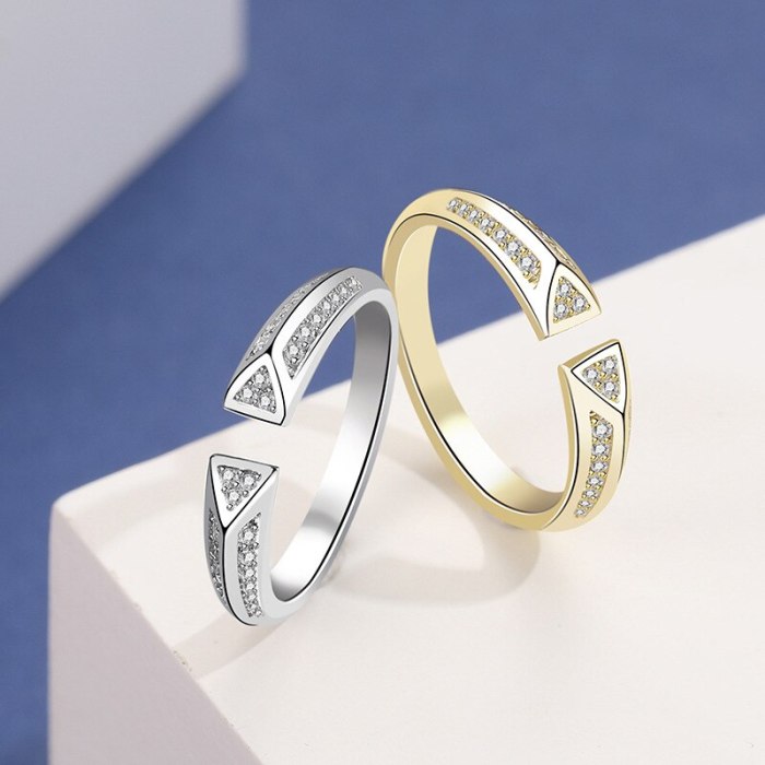 S925 Sterling Silver Simple Zircon Open Ring Female Japanese and Korean Popular Jewelry Silver Wholesale Mlk875