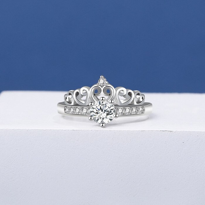 S925 Sterling Silver Crown Zircon 2-in-1 Ring Female Japanese and Korean Popular Hand Ornament Ins Wind Hot Selling Mlk884