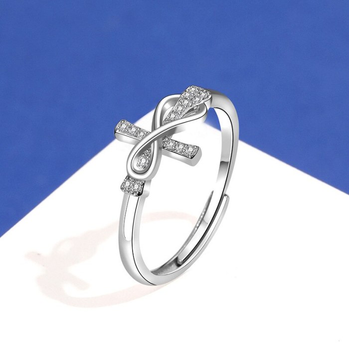 S925 Silver Creative Design Diamond Cross Ring Simple European and American Style Fashion Mlk871