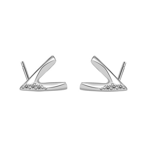 925 Sterling Silver Simple V-Shaped Zircon Earrings Female Japanese and Korean Stud Earrings  Wholesale Mle2166
