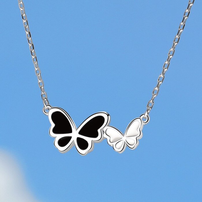 S925 Sterling Silver Creative Design Epoxy Butterfly Necklace Female Japanese and Korean Clavicle Chain Mla1193