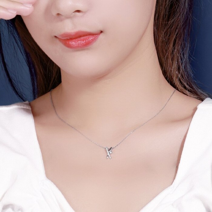 925 Silver Simple X-Type Diamond Necklace Female Korean Popular Clavicle Chain Silver Mla2033