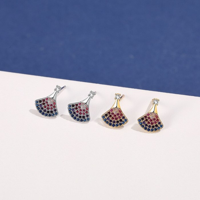 S925 Silver Simple Diamond Set Rainbow Stud Earrings South Korea Popular Earrings Wholesale Mle1853