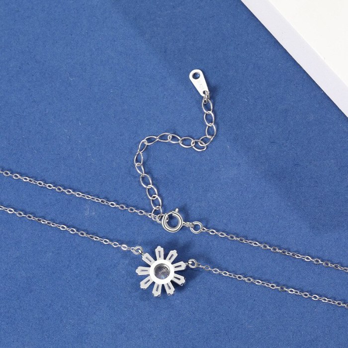 S925 Sterling Silver Simple Taiyanghua Zircon Necklace Female Japanese and Korean Popular Clavicle Chain Wholesale Mla2019