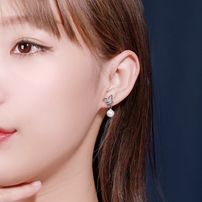 S925 Silver Simple Butterfly Cherish Stud Earrings Korean Popular Earrings  Silver Jewelry Mle2186