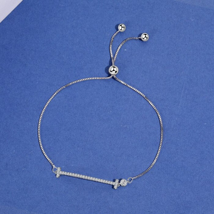 S925 Silver Simple Design Diamond Set Smile Bracelet Female Korean Hand Jewelry Mll508