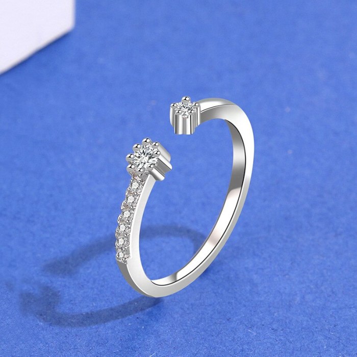 S925 Sterling Silver Simple Diamond Ring Female Korean Fashion Hand Jewelry Mlk873