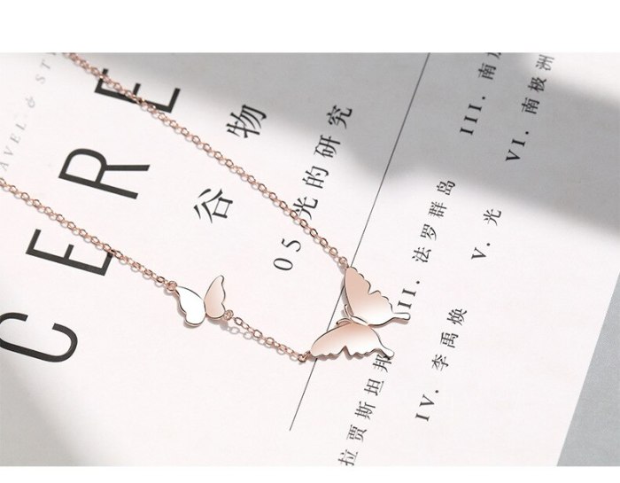 S925 Sterling Silver Creative Smooth Design Butterfly Necklace Female Japanese and Korean Simple Necklace Mla482