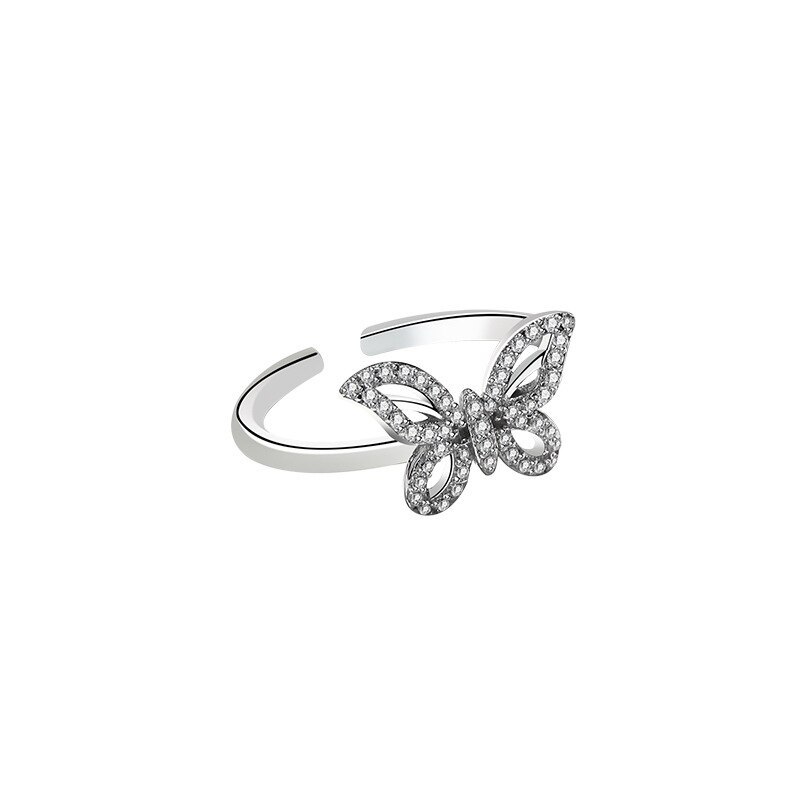 S925 Sterling Silver Creative Design with Full Diamond Butterfly Ring Female Korean Simple Wind Hand Jewelry Mlya0020