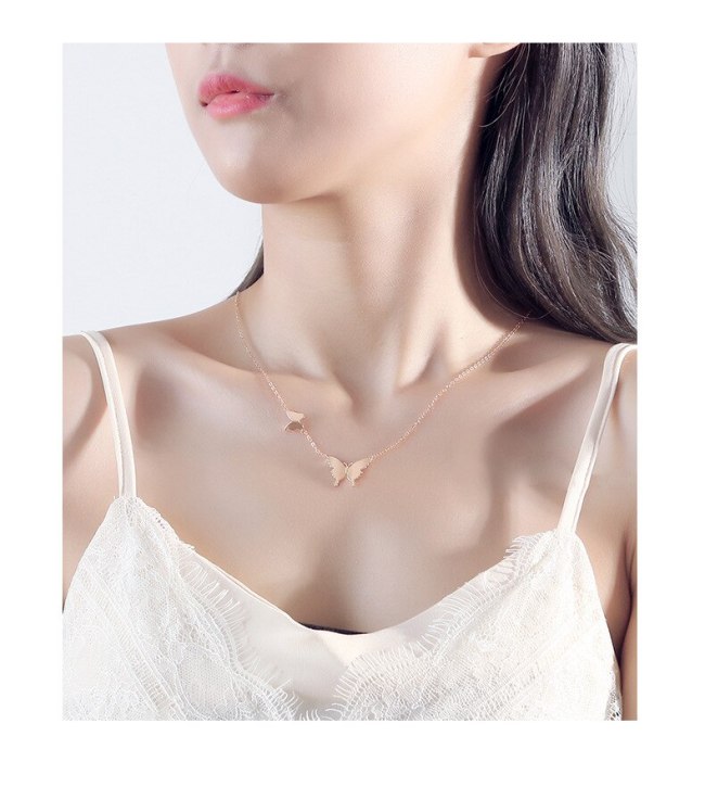 S925 Sterling Silver Creative Smooth Design Butterfly Necklace Female Japanese and Korean Simple Necklace Mla482