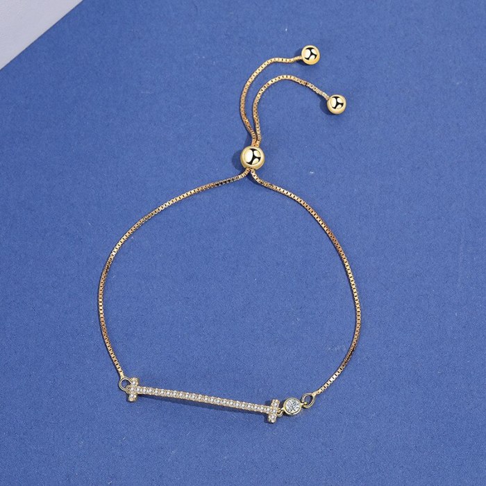 S925 Silver Simple Design Diamond Set Smile Bracelet Female Korean Hand Jewelry Mll508