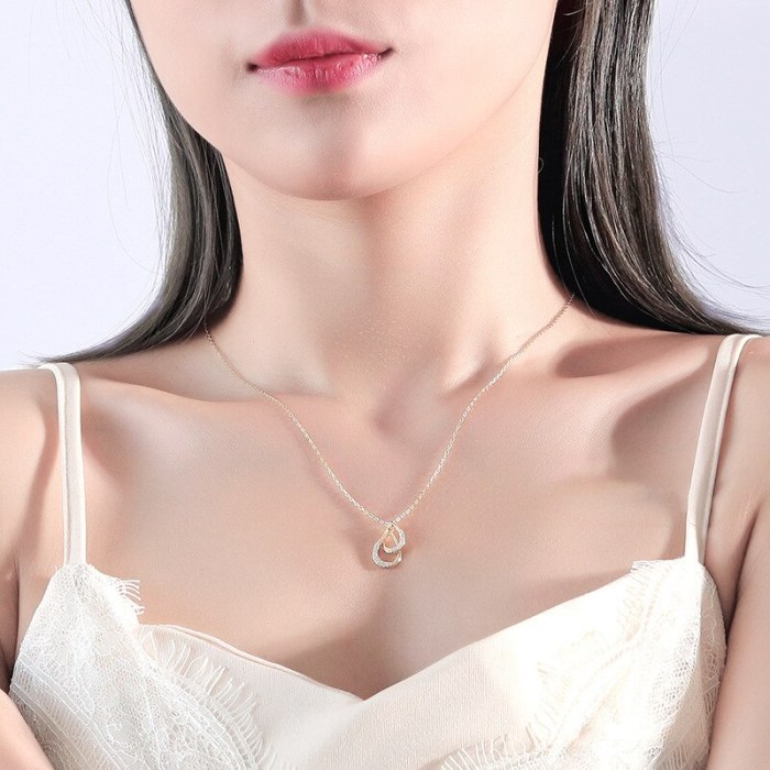 S925 Silver Double Coils Zircon Necklace Female Korean Popular Simple Wind Clavicle Chain Mla2007