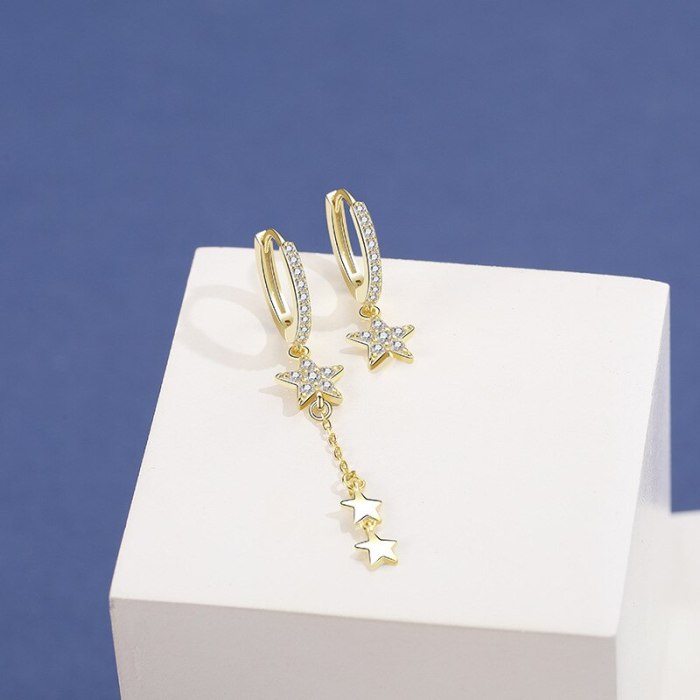 S925 Silver Simple Zircon Star Tassel Earrings Female Japanese and Korean Popular Stud Earrings  Mle2160