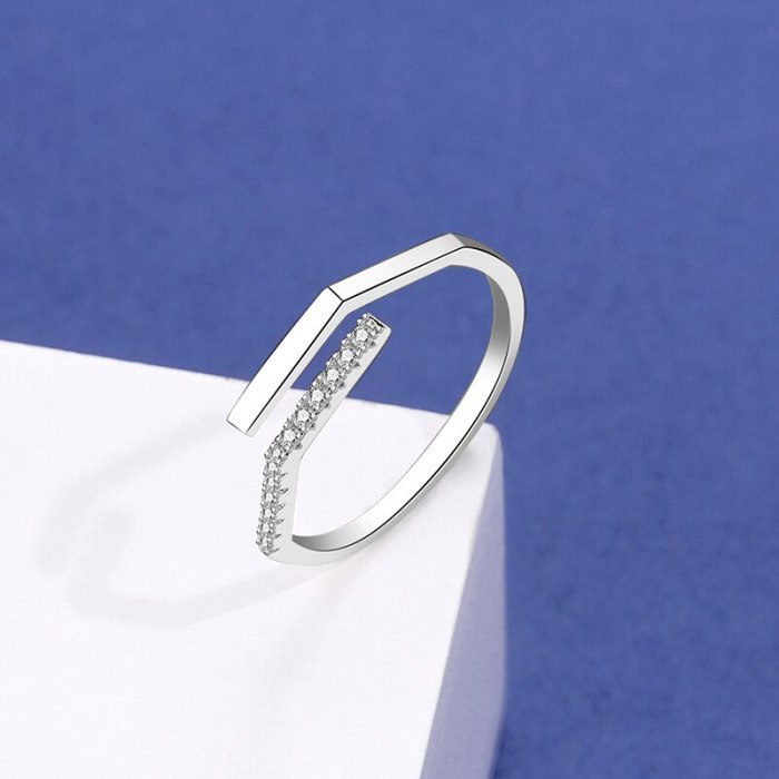 S925 Silver Simple Zircon Open Ring Female Japanese and Korean Popular Hand jewelry Mlk874