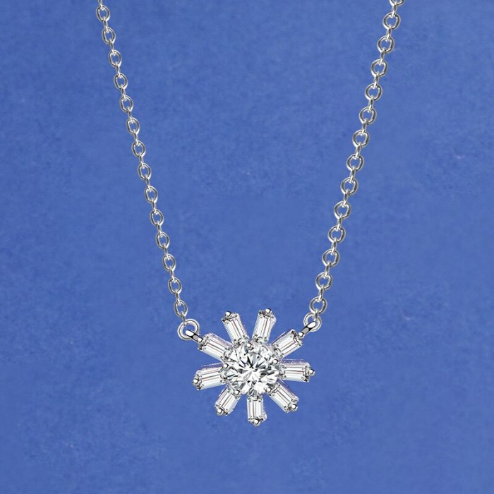 S925 Sterling Silver Simple Taiyanghua Zircon Necklace Female Japanese and Korean Popular Clavicle Chain Wholesale Mla2019