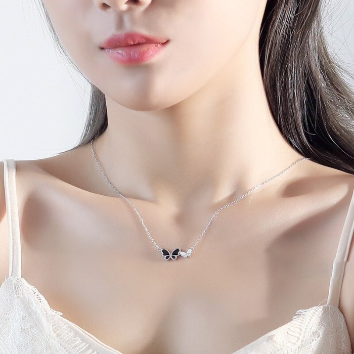 S925 Sterling Silver Creative Design Epoxy Butterfly Necklace Female Japanese and Korean Clavicle Chain Mla1193