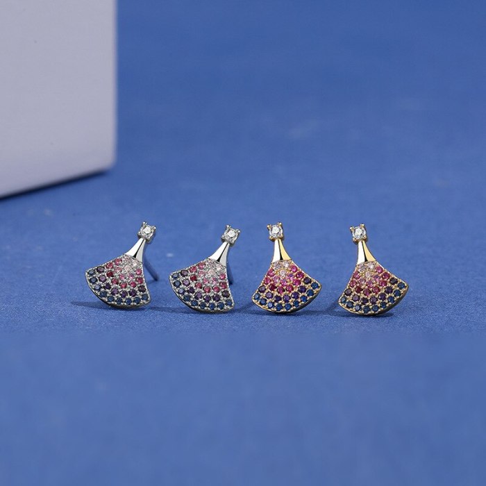 S925 Silver Simple Diamond Set Rainbow Stud Earrings South Korea Popular Earrings Wholesale Mle1853