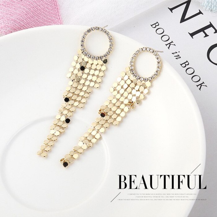 European and American Fashion Exaggerated Small Scales Stud Earrings Female Circle Long Earrings Silver Needle Earrings 138923